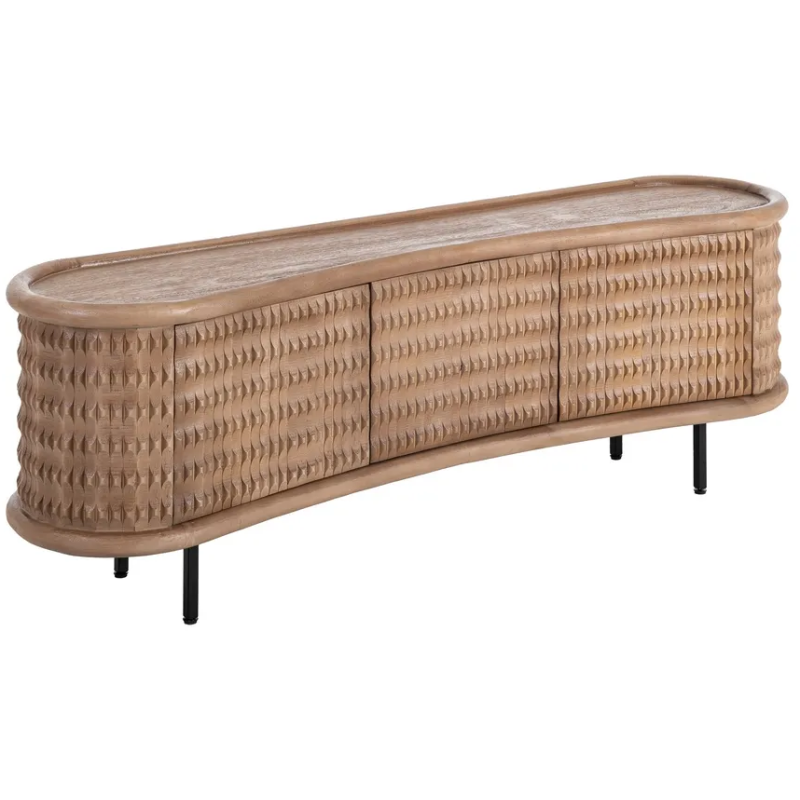 Grand Buffet organique moderne Bas 3 portes en Bois de manguier Naturel Métal Noir Rosian - 1