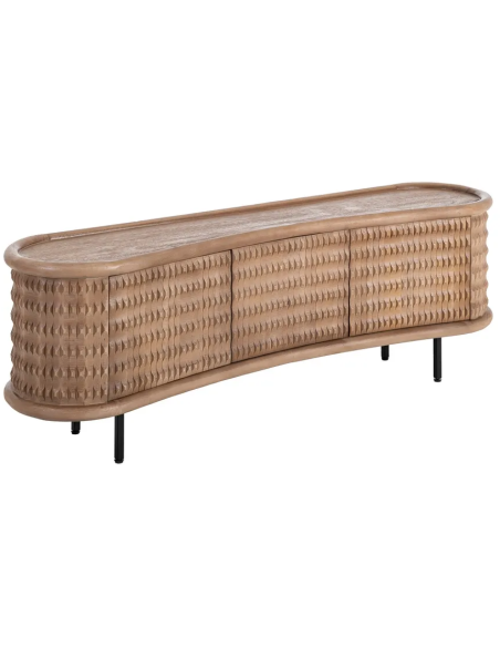 Grand Buffet organique moderne Bas 3 portes en Bois de manguier Naturel Métal Noir Rosian - 1