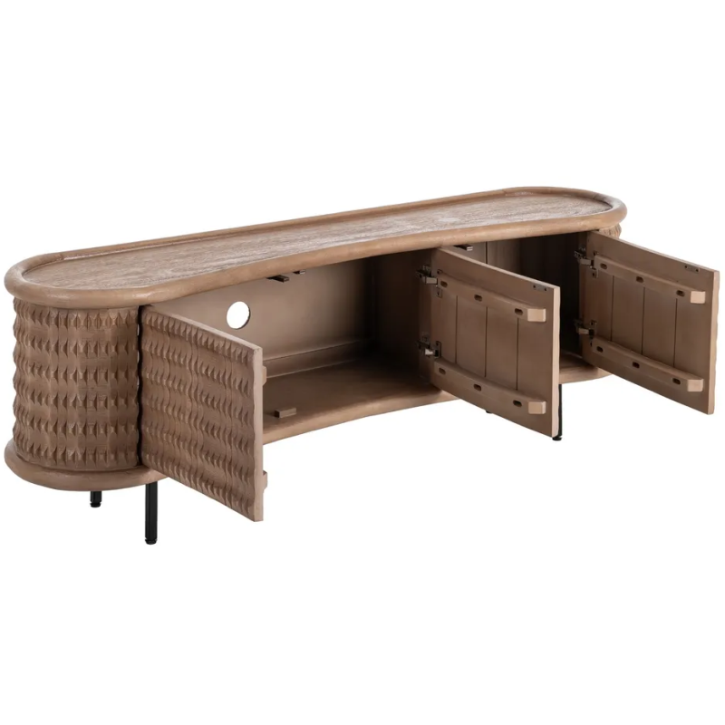 Grand Buffet organique moderne Bas 3 portes en Bois de manguier Naturel Métal Noir Rosian - 3