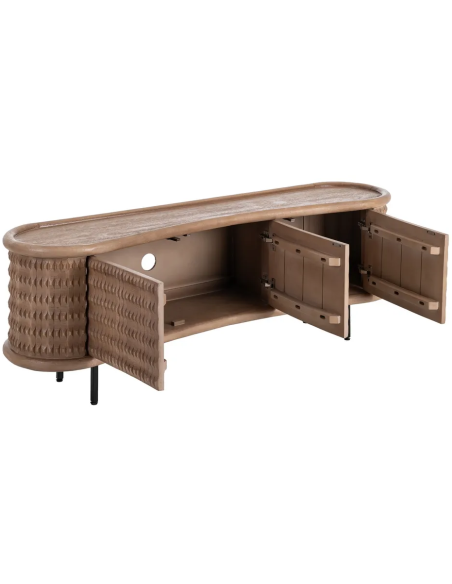 Grand Buffet organique moderne Bas 3 portes en Bois de manguier Naturel Métal Noir Rosian - 3