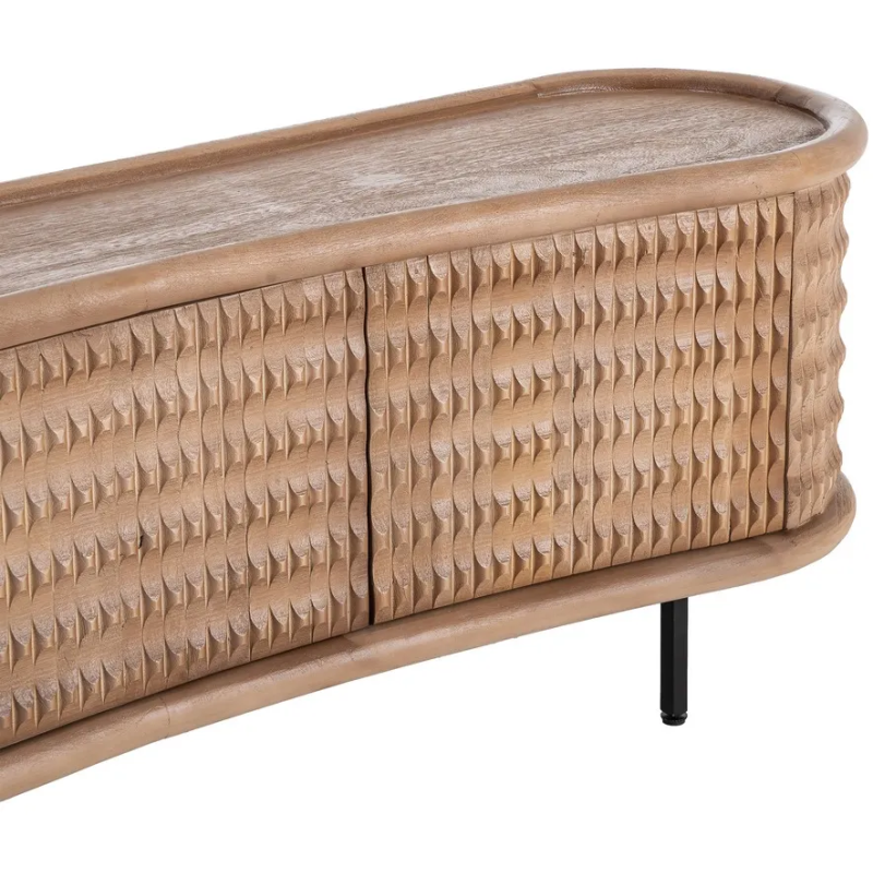 Grand Buffet organique moderne Bas 3 portes en Bois de manguier Naturel Métal Noir Rosian - 4