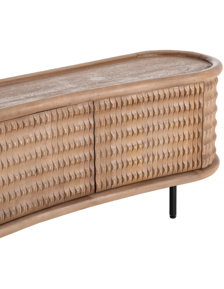 Grand Buffet organique moderne Bas 3 portes en Bois de manguier Naturel Métal Noir Rosian - 4