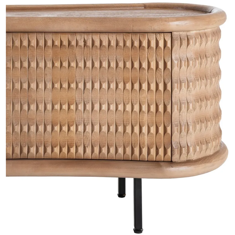 Grand Buffet organique moderne Bas 3 portes en Bois de manguier Naturel Métal Noir Rosian - 10