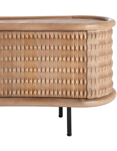 Grand Buffet organique moderne Bas 3 portes en Bois de manguier Naturel Métal Noir Rosian - 10