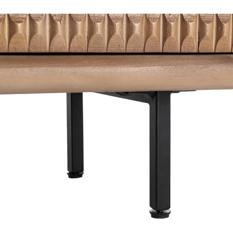 Grand Buffet organique moderne Bas 3 portes en Bois de manguier Naturel Métal Noir Rosian - 11