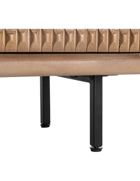 Grand Buffet organique moderne Bas 3 portes en Bois de manguier Naturel Métal Noir Rosian - 11