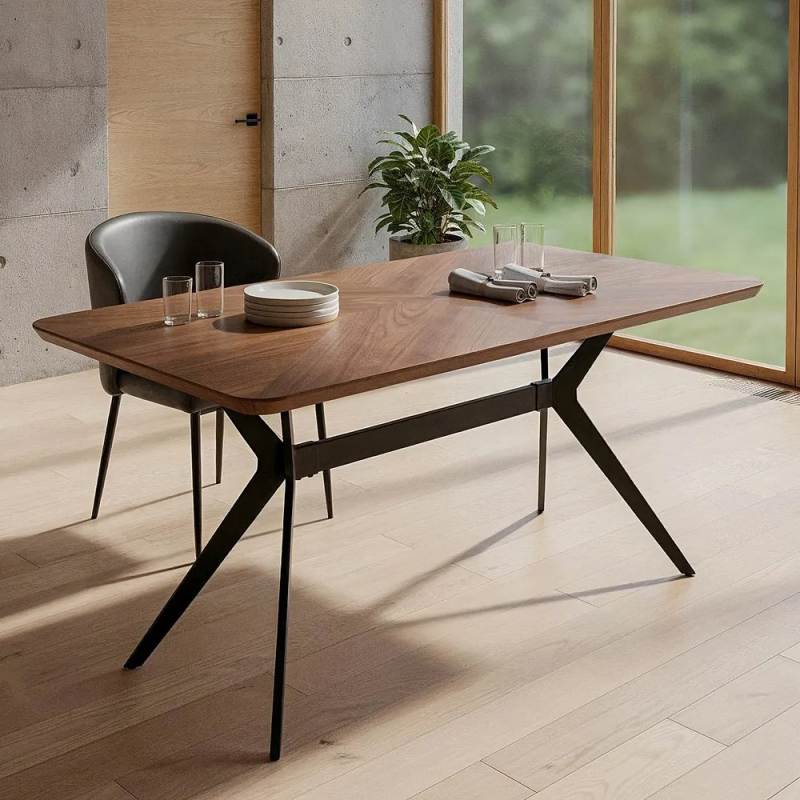 Table à manger moderne chic Rectangulaire 8 personnes en Bois MDF Marron Métal Noir Taraz - 2