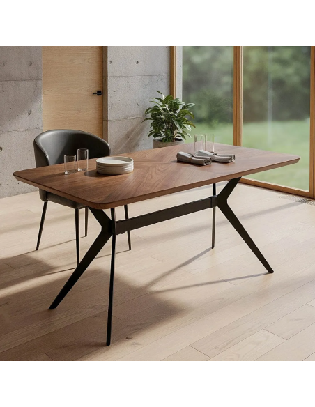 Table à manger moderne chic Rectangulaire 8 personnes en Bois MDF Marron Métal Noir Taraz - 2
