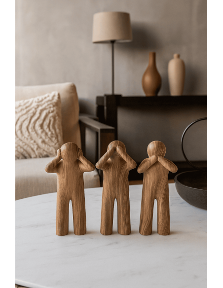 Statuettes déco modernes Voir Entendre Se taire Hauteur 29 cm en Résine Marron Imitation bois P'tit Maurice (Lot de 3) - 2