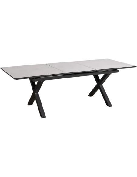Table à manger extensible moderne Rectangulaire 10 personnes en Métal Noir Verre Céramique Blanc Syran - 1