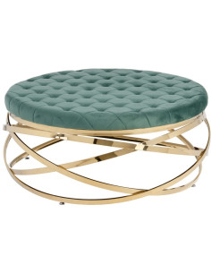 Table basse Ronde en Velours Vert Métal Doré Gabbie - 1