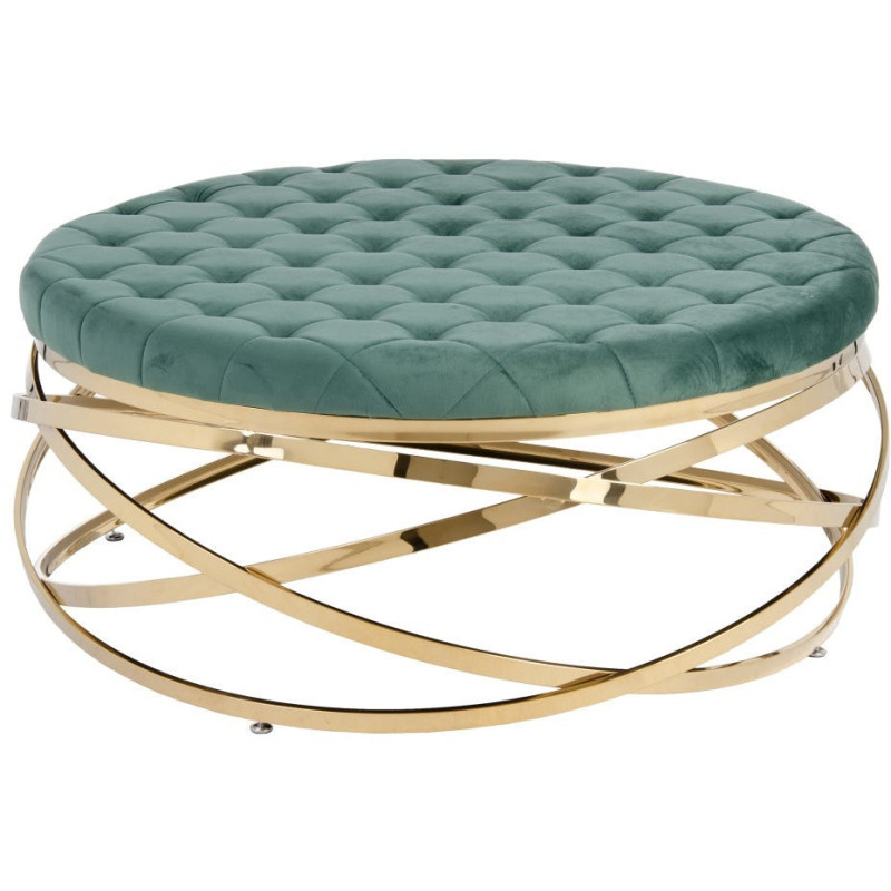 Table basse Ronde en Velours Vert Métal Doré Gabbie - 1