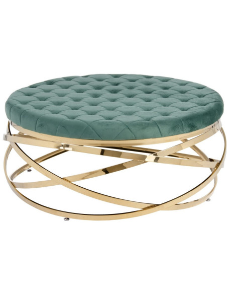 Table basse Ronde en Velours Vert Métal Doré Gabbie - 1