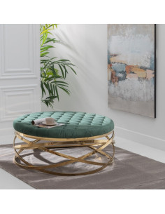Table basse Ronde en Velours Vert Métal Doré Gabbie - 2