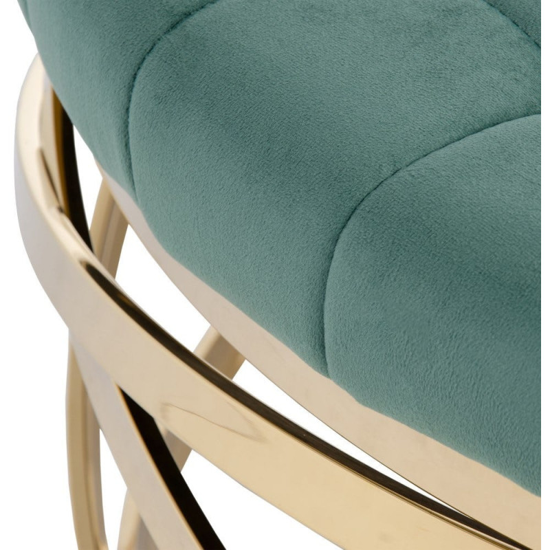Table basse Ronde en Velours Vert Métal Doré Gabbie - 3