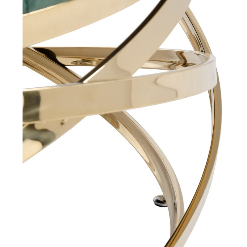 Table basse Ronde en Velours Vert Métal Doré Gabbie - 6