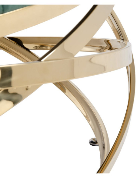 Table basse Ronde en Velours Vert Métal Doré Gabbie - 6