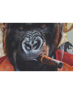 Grande Toile murale peinte Gorille & Lion Gentleman 80x120 Cadre en PS effet bois naturel Orlian (Lot de 2) - 1 2