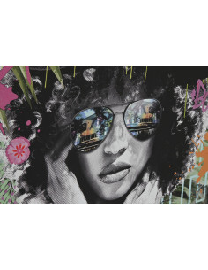 Grande Toile murale peinte Femme moto Street Art 80x120 Cadre en PS effet bois naturel Tuvia (Lot de 2) - 1 2