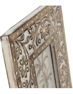 Petit Cadre photo indien pour photo 10x15 Bois de manguier Blanc Naturel Motif fleurs Verio - 2