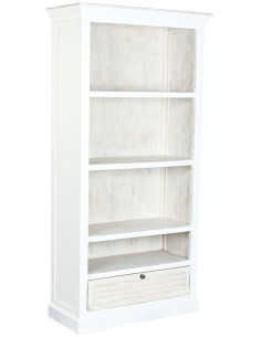 Bibliothèque bord de mer 1 tiroir 4 étagères Bois de manguier Blanc Vieilli Tavien - 1