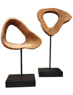 Sculpture moderne sur pied Tronc Hauteur 34 cm Bois de manguier Naturel Métal Noir Rasen - 2