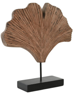 Sculpture moderne sur pied Feuille Ginkgo Hauteur 40 cm Bois de manguier Naturel Métal Noir Narelo - 1