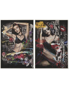 Grande Toile murale peinte Femme sexy Street Art 80x120 Cadre en PS effet bois naturel Talvia (Lot de 2) - 1