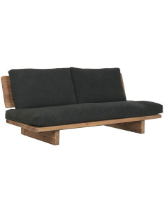 Canapé Japandi chic Droit 2 places Bois de pin recyclé Naturel Vieilli Tissu Noir Nerio - 1
