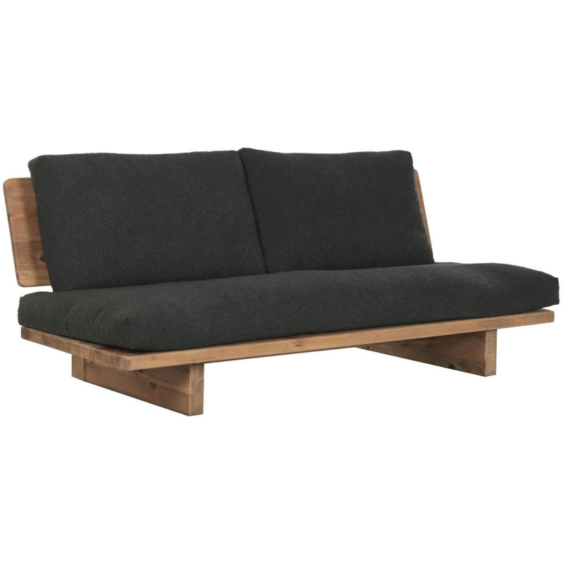 Canapé Japandi chic Droit 2 places Bois de pin recyclé Naturel Vieilli Tissu Noir Nerio - 1