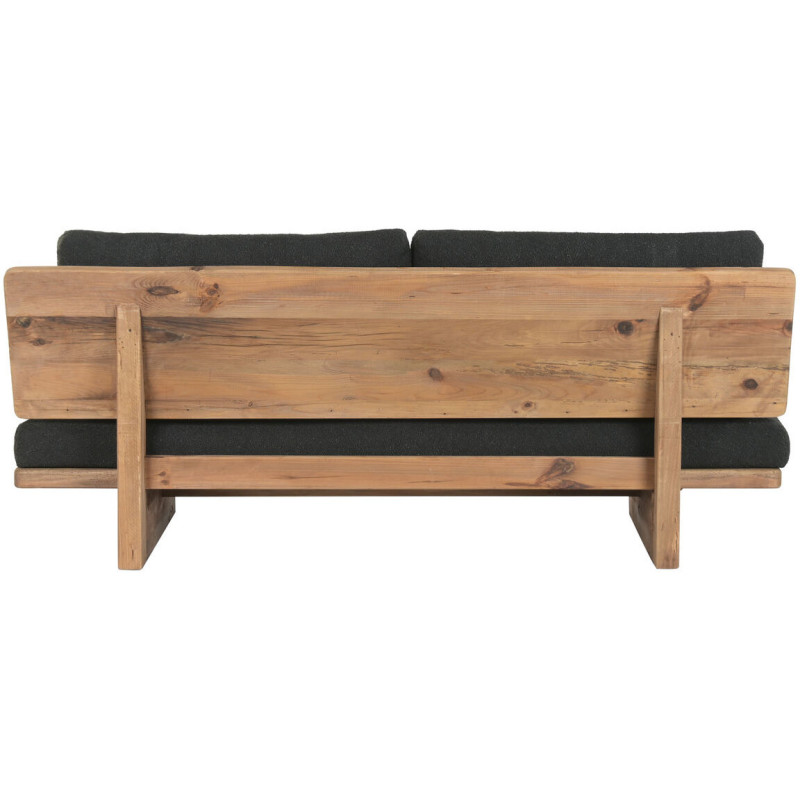 Canapé Japandi chic Droit 2 places Bois de pin recyclé Naturel Vieilli Tissu Noir Nerio - 4
