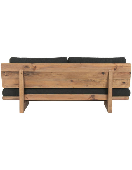 Canapé Japandi chic Droit 2 places Bois de pin recyclé Naturel Vieilli Tissu Noir Nerio - 4