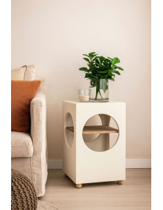 Table de chevet wabi sabi Carrée 2 étagères Béton Blanc Bois recyclé Naturel Ylvero - 1