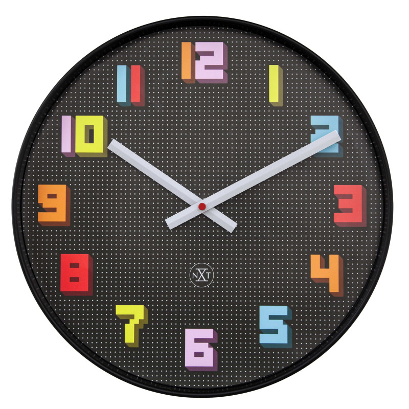 Wall Clock 35cm-Silent-Black/Multicolour-ABS- nXt 'Game' - 1