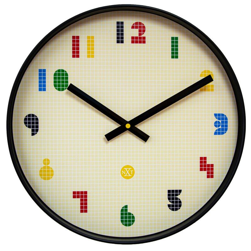 Wall Clock 35cm-Silent-Black/Multicolour-ABS- nXt 'Bit' - 1