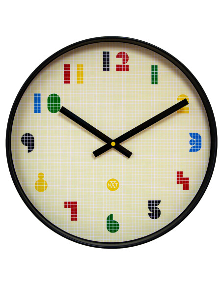 Wall Clock 35cm-Silent-Black/Multicolour-ABS- nXt 'Bit' - 1