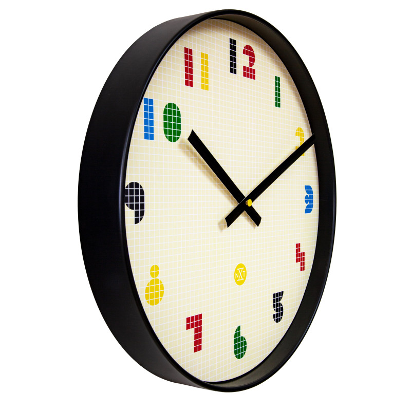 Wall Clock 35cm-Silent-Black/Multicolour-ABS- nXt 'Bit' - 2