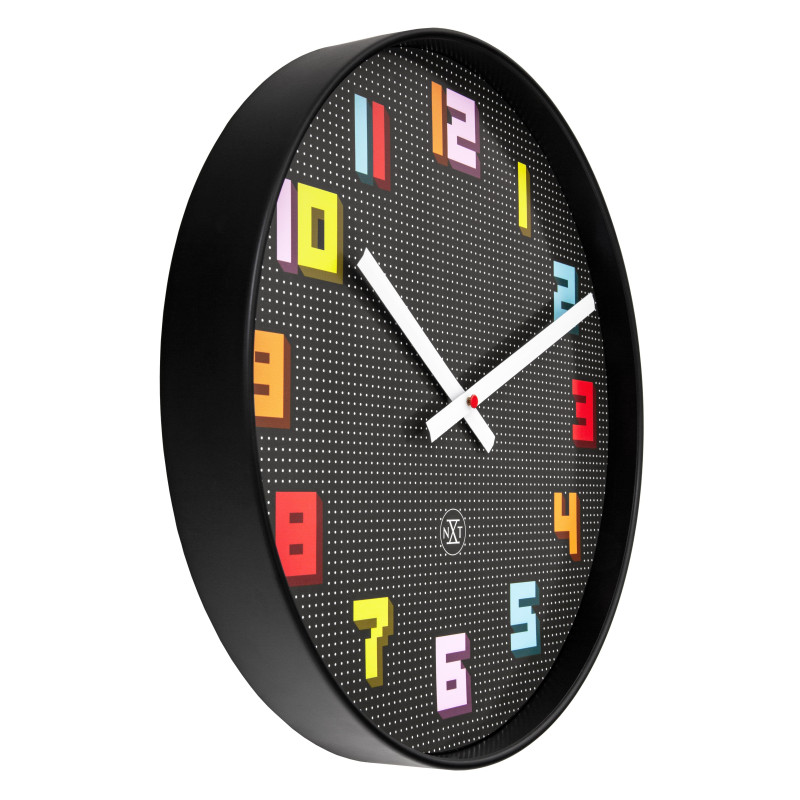 Wall Clock 35cm-Silent-Black/Multicolour-ABS- nXt 'Game' - 2