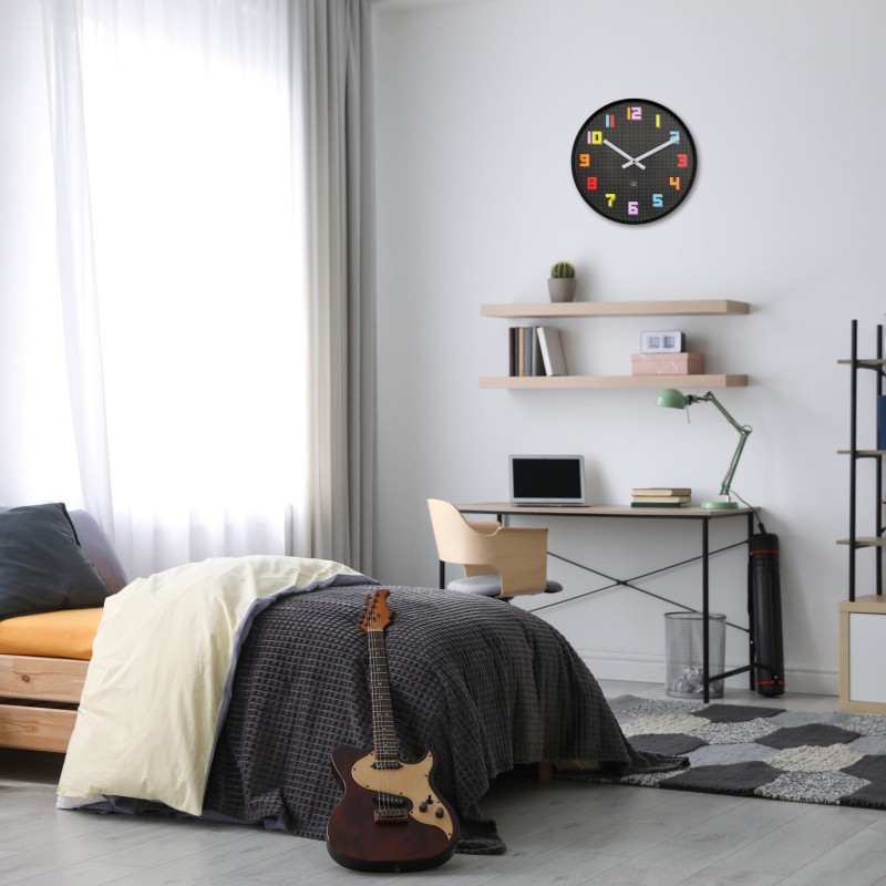 Wall Clock 35cm-Silent-Black/Multicolour-ABS- nXt 'Game' - 3