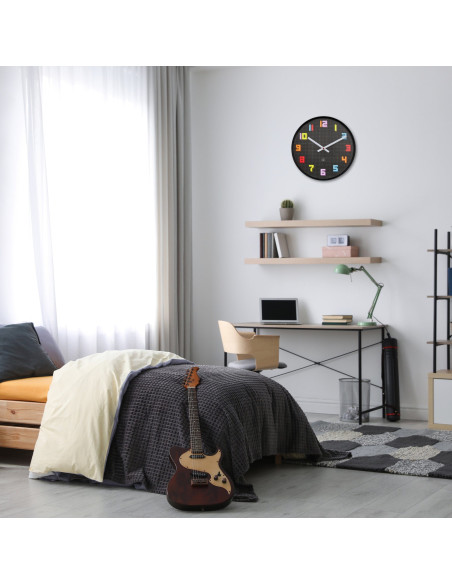 Wall Clock 35cm-Silent-Black/Multicolour-ABS- nXt 'Game' - 3