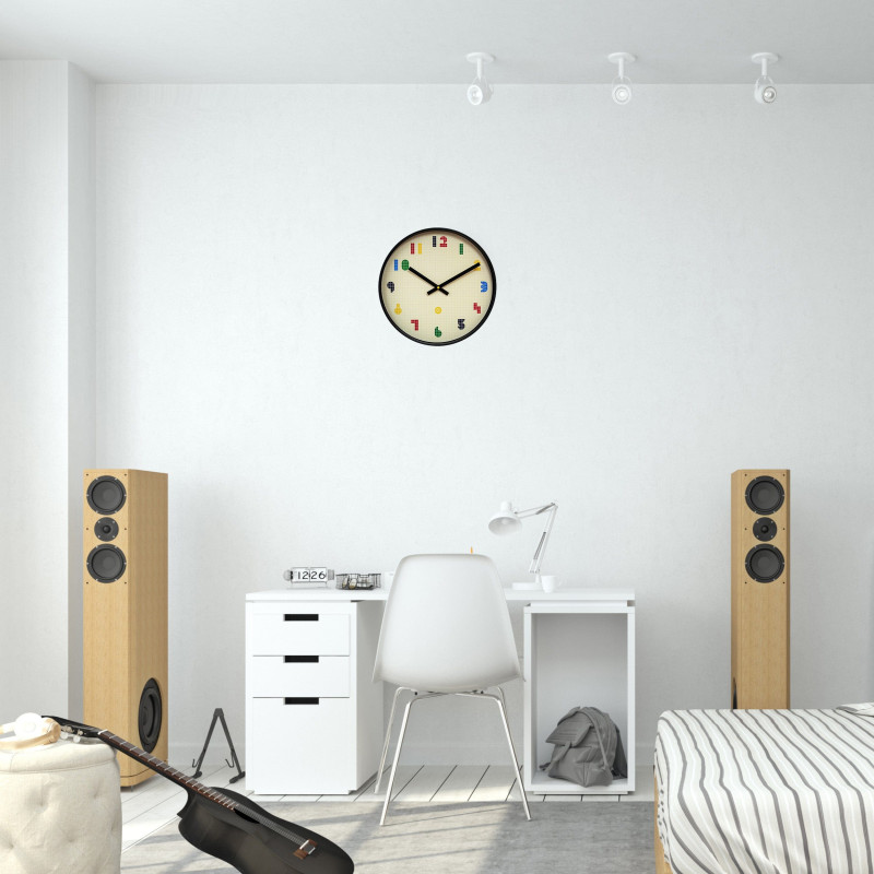Wall Clock 35cm-Silent-Black/Multicolour-ABS- nXt 'Bit' - 3