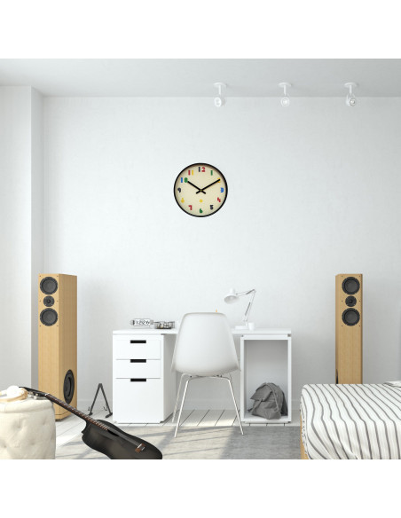 Wall Clock 35cm-Silent-Black/Multicolour-ABS- nXt 'Bit' - 3
