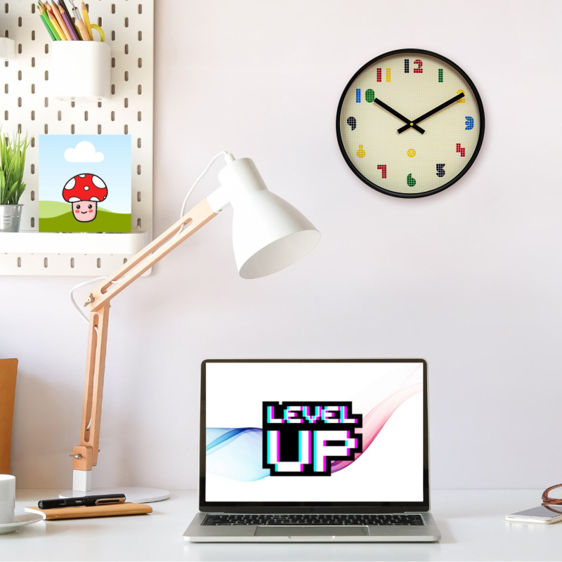 Wall Clock 35cm-Silent-Black/Multicolour-ABS- nXt 'Bit' - 6