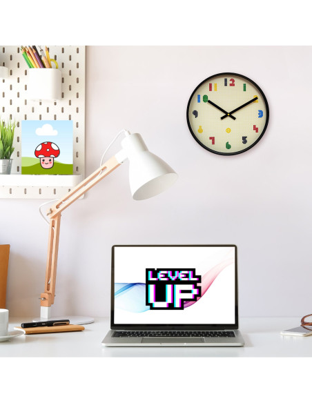 Wall Clock 35cm-Silent-Black/Multicolour-ABS- nXt 'Bit' - 6