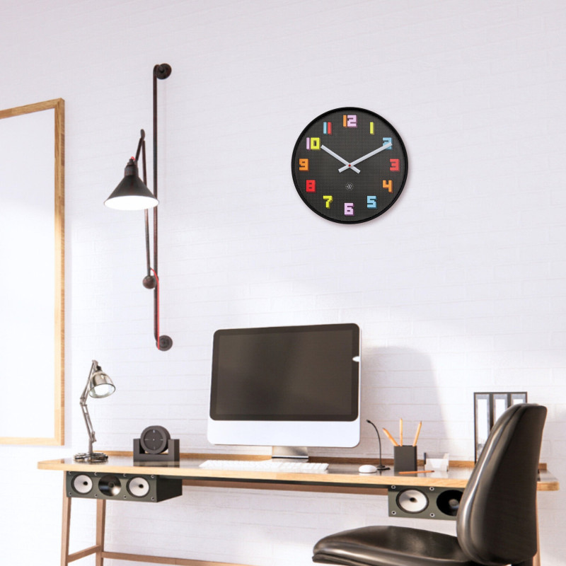Wall Clock 35cm-Silent-Black/Multicolour-ABS- nXt 'Game' - 6