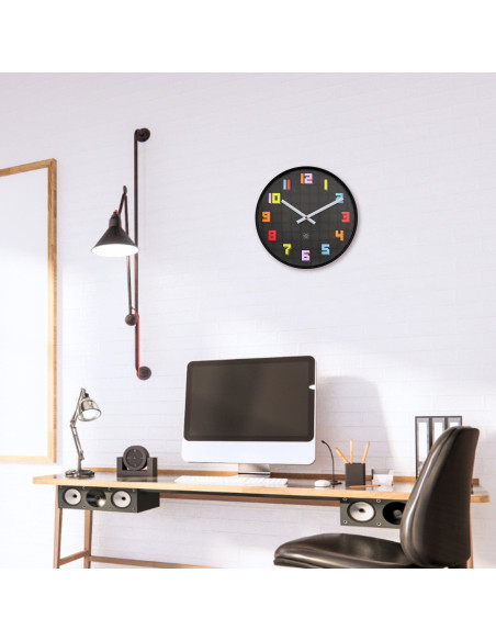 Wall Clock 35cm-Silent-Black/Multicolour-ABS- nXt 'Game' - 6