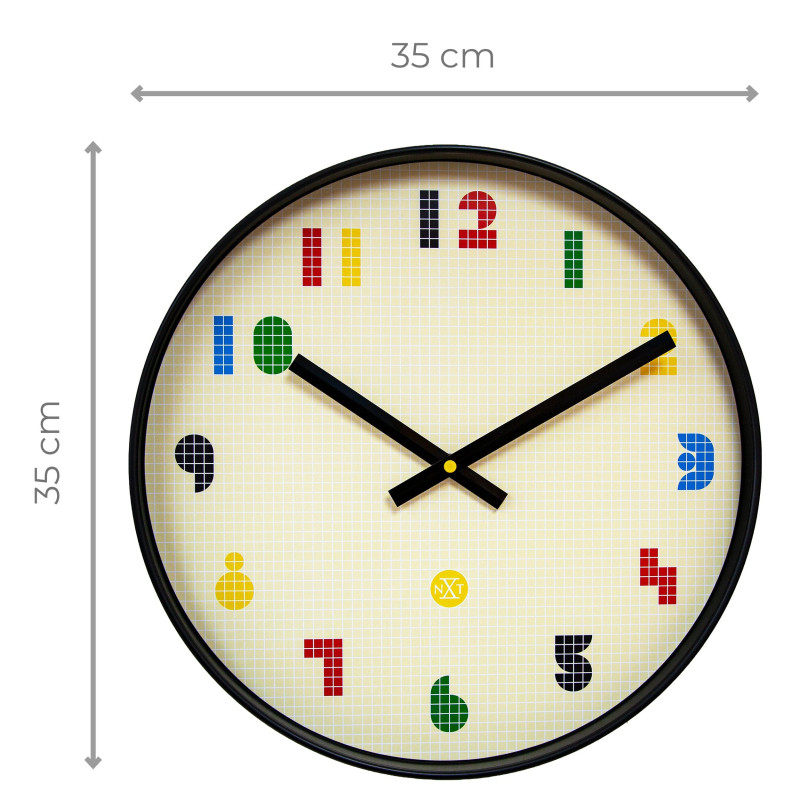 Wall Clock 35cm-Silent-Black/Multicolour-ABS- nXt 'Bit' - 8