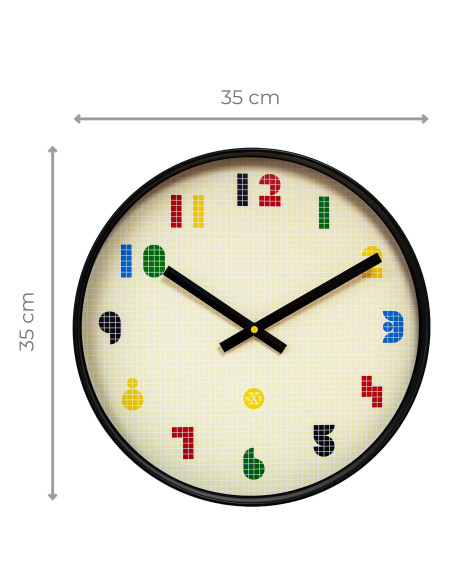 Wall Clock 35cm-Silent-Black/Multicolour-ABS- nXt 'Bit' - 8