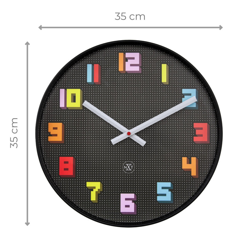 Wall Clock 35cm-Silent-Black/Multicolour-ABS- nXt 'Game' - 7