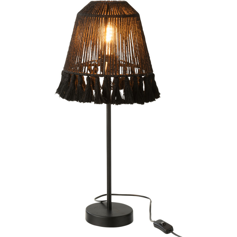 Lampe à poser Mila en Jute Noir Bois de manguier Naturel Avec pompons - 3
